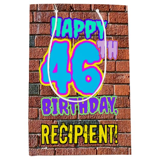 46誕生日:おもしろい、アーバングラフィティインスパイアルック ミディアムペーパーバッグ (正面)