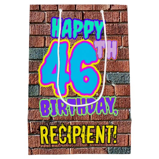 46誕生日:おもしろい、アーバングラフィティインスパイアルック ミディアムペーパーバッグ (裏面)