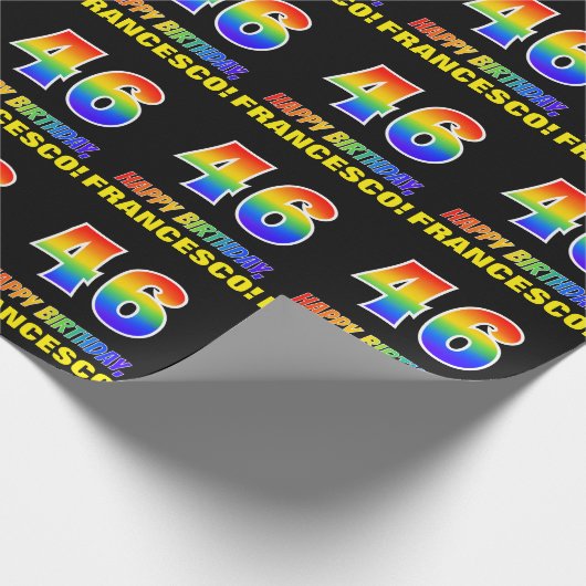 46誕生日:はっきりした,おもしろい,シンプル虹， 46 ラッピングペーパー (角)