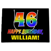 46誕生日:はっきりした,おもしろい,シンプル虹， 46 ラージペーパーバッグ (正面)