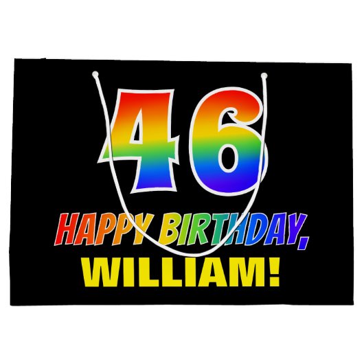 46誕生日:はっきりした,おもしろい,シンプル虹， 46 ラージペーパーバッグ (裏面)