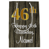 46誕生日:エレガントフェイク金ゴールドルック#,フェイク Wood ミディアムペーパーバッグ (正面)