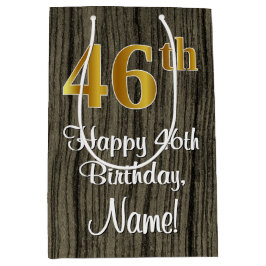 46誕生日:エレガントフェイク金ゴールドルック#,フェイク Wood ミディアムペーパーバッグ