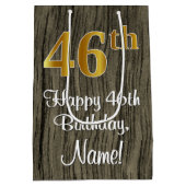 46誕生日:エレガントフェイク金ゴールドルック#,フェイク Wood ミディアムペーパーバッグ (裏面)