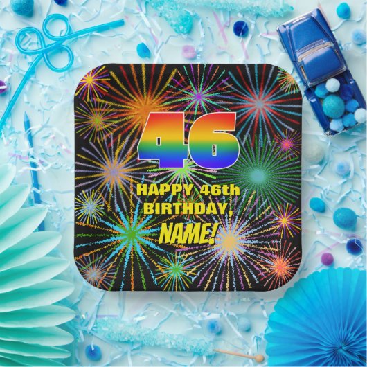 46誕生日:カラフルおもしろい祝賀花火 ペーパープレート (パーティー)