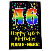 46誕生日:カラフルスターズパターン&レインボー46 ミディアムペーパーバッグ (正面)