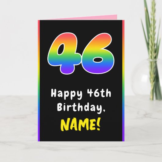 46誕生日:カラフルレインボー# 46,名前をカスタムする カード (正面)