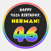 46誕生日:カラフルレインボー# 46,名前をカスタムする ラウンドシール (正面)