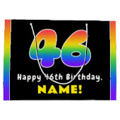 46誕生日:カラフルレインボー# 46,名前をカスタムする ラージペーパーバッグ (裏面)