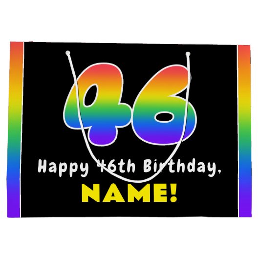 46誕生日:カラフルレインボー# 46,名前をカスタムする ラージペーパーバッグ (裏面)