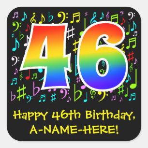 46誕生日:カラフル音楽シンボル、レインボー46 スクエアシール