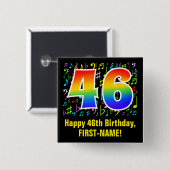 46誕生日:カラフル音楽シンボル、レインボー46 缶バッジ (正面&裏面)