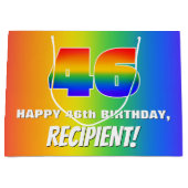 46誕生日: カラフル、おもしろいレインボーパターン# 46 ラージペーパーバッグ (正面)