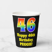 46誕生日:カラフル、おもしろい、エキサイティング、虹46 紙コップ (裏面)