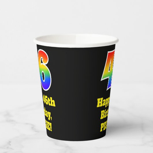 46誕生日:カラフル、おもしろい、エキサイティング、虹46 紙コップ (左)