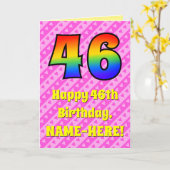 46誕生日:ピンクストライプのハート、レインボー# 46 カード (黄色い花)