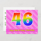 46誕生日:ピンクストライプハート、レインボー46 ポストカード (正面/裏面)