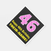 46誕生日：ピンクストライプ色のハートと"46" +名前 スタンダードランチョンナプキン (角)