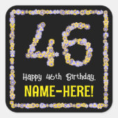 46誕生日:フローラ花数名前をカスタムする スクエアシール (正面)