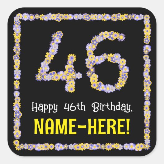 46誕生日:フローラ花数名前をカスタムする スクエアシール (正面)