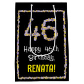 46誕生日:フローラ花数名前をカスタムする ミディアムペーパーバッグ (裏面)