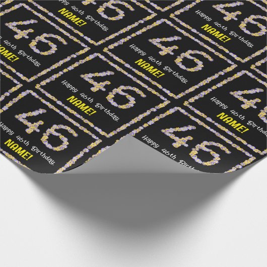 46誕生日:フローラ花数名前をカスタムする ラッピングペーパー (角)