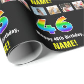 46誕生日：レインボー「46」、写真カスタムと名前 ラッピングペーパー (ロールコーナー)