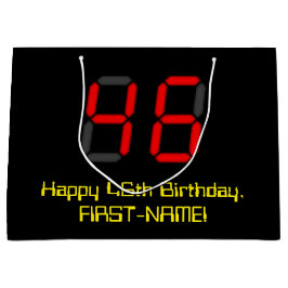46誕生日：レッドデジタルクロックスタイル"46" +名前 ラージペーパーバッグ