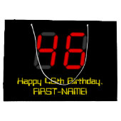 46誕生日:レッドデジタルクロックスタイル"46" +名前 ラージペーパーバッグ (裏面)