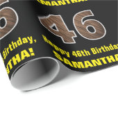 46誕生日：名前フェイク&木目パターン「46」 ラッピングペーパー (ロールコーナー)