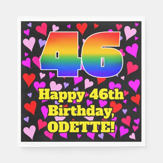 46誕生日：愛するハートパターン、虹# 46 スタンダードランチョンナプキン (正面)