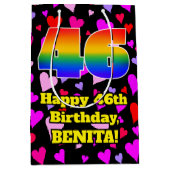 46誕生日：愛するハートパターン、虹# 46 ミディアムペーパーバッグ (正面)