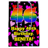 46誕生日:愛するハートパターン、虹# 46 ミディアムペーパーバッグ (裏面)