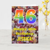 46誕生日、素朴紅葉、レインボー「46」 カード (黄色い花)