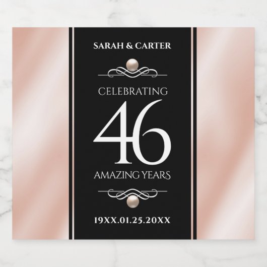 46thエレガントパールの結婚記念日お祝い リキュールボトルラベル (シングルラベル)