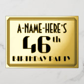 46th誕生日パーティー:アールデコの外観"46"と名前 箔招待状 (正面)