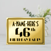 46th誕生日パーティー:アールデコの外観"46"と名前 箔招待状 (立ち正面)