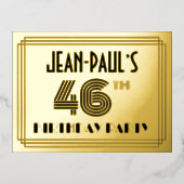 46th誕生日パーティー~アールデコスタイル"46" +名前 箔招待状ポストカード (正面)