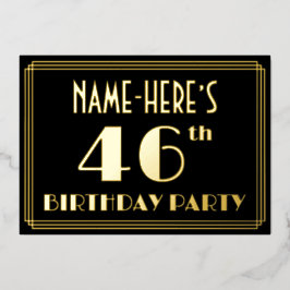 46th誕生日パーティー：アールデコ見る"46"，名前と 箔招待状