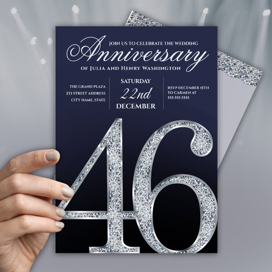 46th Anniversary Diamond Silver Navy Blue 招待状
