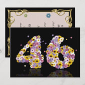 46th Birthdayパーティー、花の文字 招待状 (正面/裏面)