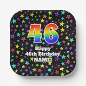 46th Birthday: Fun Stars Pattern and Rainbow “46” ペーパープレート (正面)