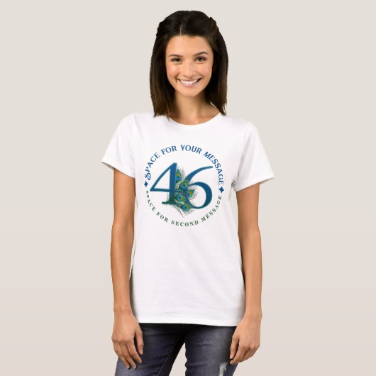 46th Birthday Or Anniversary Peacock Feathers Tシャツ (正面フル)