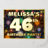 46th Birthday Party —おもしろい、カラフルFireworks Look 箔招待状 (正面)