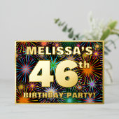 46th Birthday Party —おもしろい、カラフルFireworks Look 箔招待状 (立ち正面)