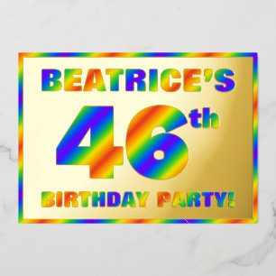 46th Birthday Party —おもしろい、レインボースペクトル「46」 箔招待状