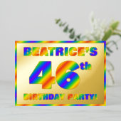 46th Birthday Party —おもしろい、レインボースペクトル「46」 箔招待状 (立ち正面)