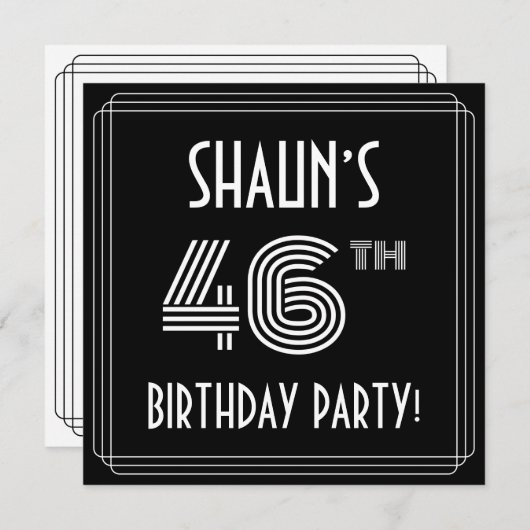 46th Birthday Party:アールデコスタイル(名前をカスタムする付) 招待状 (正面/裏面)