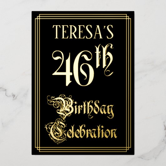 46th Birthday Party – スクリプファンシート&名前をカスタムする 箔招待状 (正面)