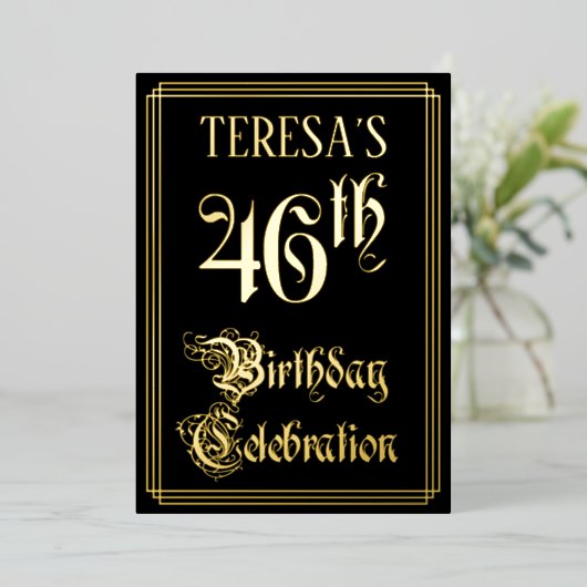 46th Birthday Party – スクリプファンシート&名前をカスタムする 箔招待状 (立ち正面)